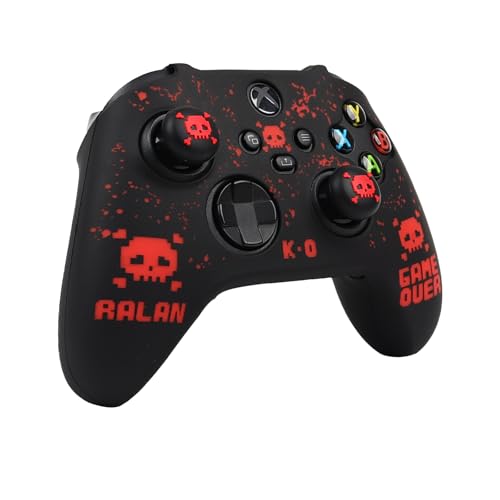 Pixelated Skull Controller Skin Compatible with Xbox Series X Wireless Controller, RALAN Protector Case， Customised Thumb Grips Cap - color: Pixelated Skull Black Red