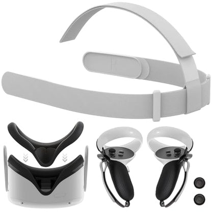 ZVTE Head Strap for Meta Quest 2, All-in-One VR Accessories Kit with Replacement Strap, Controller Grips, Silicone Face Pad Cover, Thumb Caps for Oculus Quest 2