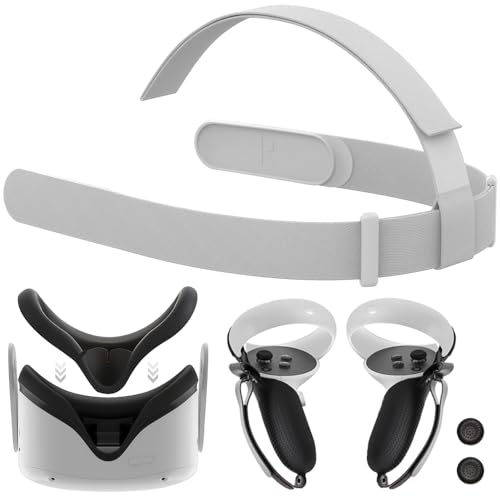 ZVTE Head Strap for Meta Quest 2, All-in-One VR Accessories Kit with Replacement Strap, Controller Grips, Silicone Face Pad Cover, Thumb Caps for Oculus Quest 2