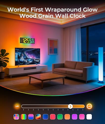 EASYERA 16.5" Large Digital Wall Clock BT Sync, 11 Scenes Mode Beige Clock | Remote Control, Big LED Clock with Dual Alarms, Auto DST, Temperature for Classroom Gaming - color: Beige