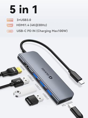 USB C Hub, QUUGE 5in1 USB C HDMI Adapter with 4K@30HZ HDMI, 100W PD, 3×USB A 3.0 Ports, Aluminum Ultra Slim Hub for Switch, MacBook Air/Pro, Galaxy S/Z/Note Series & More. - style: QC501【1 × HDMI + 3 × USB-A + PD】