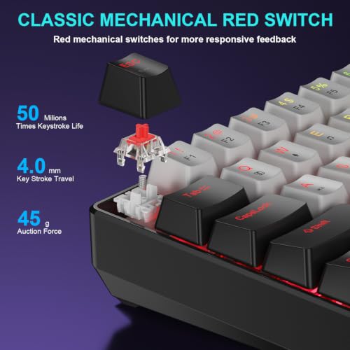 BlueFinger 60% Mechanical Gaming Keyboard and Mouse Combo - RGB Rainbow Backlit 61 Keys Red Switch Keyboard & 4 DPI LED Gaming Mouse, USB Wired Set for PC Laptop Xbox PS4 PS5, White (Black & Gray) - color: Black & Gray