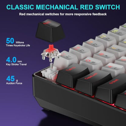BlueFinger 60% Mechanical Gaming Keyboard and Mouse Combo - RGB Rainbow Backlit 61 Keys Red Switch Keyboard & 4 DPI LED Gaming Mouse, USB Wired Set for PC Laptop Xbox PS4 PS5, White (Black & Gray) - color: Black & Gray