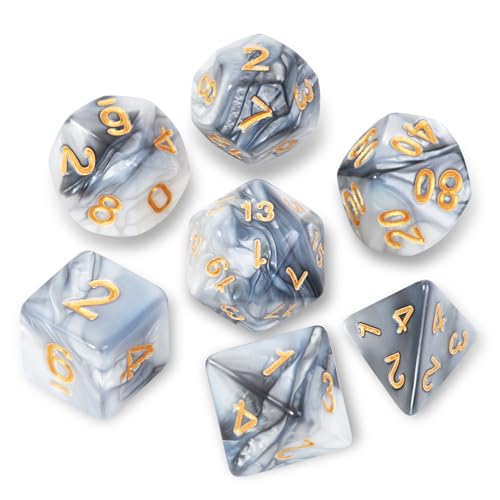 7Pcs Polyhedral DND Dice Set with Black Storage Bag(White Mixed Black Dice | Classic dice set for RPG Polyhedral Dice for Dungeon and Dragons Playing Games 7-Die Set - color: White Mixed Black Dice