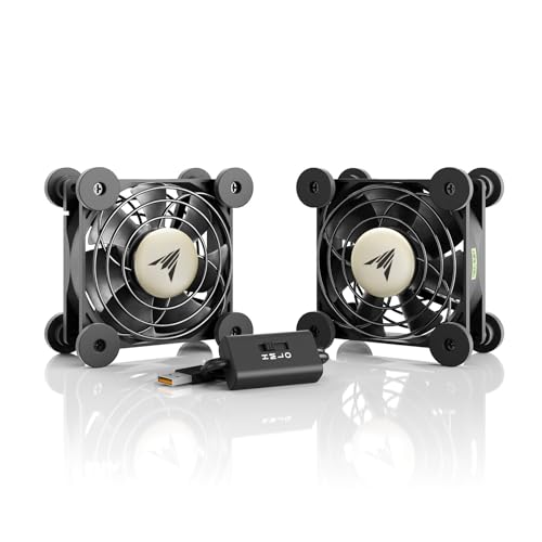 AC Infinity MULTIFAN S5, Quiet Dual 80mm USB Fan, UL-Certified | For Receiver DVR, PlayStation, Xbox, Computer, Cabinet Cooling - size: S5