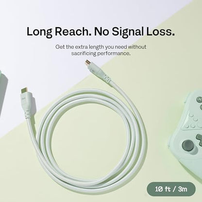 Pixio Mint Green 8K HDMI 2.1 Cable Ultra Certified Ultra High Speed 10FT 8K 60Hz 4K 120Hz Nylon Braided, Gold Plated Connector, Anti-Breakage, HDR10+, dtsx, eARC, HDCP, Dolby Compatible - color: Mint Green, size: 10 ft
