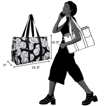 NGIL Utility Water Resistant Tote Bag | Work Tote for Women, Nurse Bag, Teacher's Choice Purse, Gym Bag, Everyday Organizer Top Zipper Closure - color: Baseball- Black