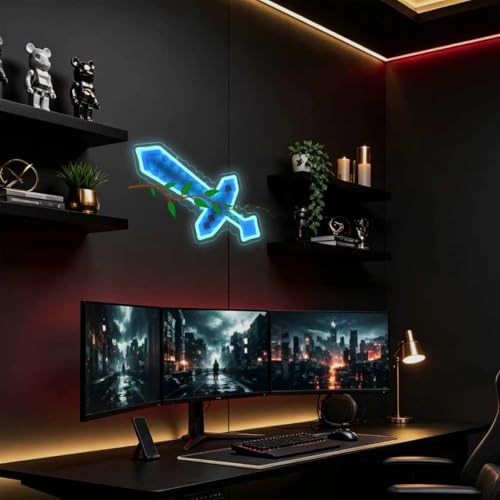 Sword Neon Sign Game Neon Sign for Wall Art Decor, USB Gaming LED Lights for Bedroom Man Cave Kids Room Party Dedcoration, Gifts for Boys Game Lovers