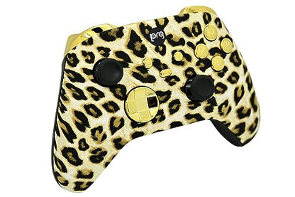 Hand Airbrushed Fade Custom Controller Compatible with Xbox Series X/S & Xbox One (Series X/S Leopard W/Gold Chrome Inserts) - color: Leopard W/Inserts
