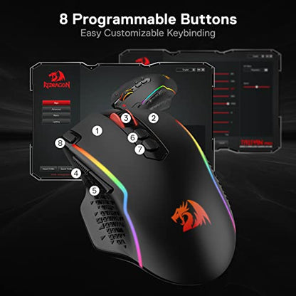 Redragon M810 PRO Wireless RGB Gaming Mouse 10000 DPI Remapping Keys | Cable-Free 0 Delay, Rapid-Fire Macro Keybinds, Vibing Backlight, Ergonomic Grip Body Comfort - color: Black, style: M810 PRO