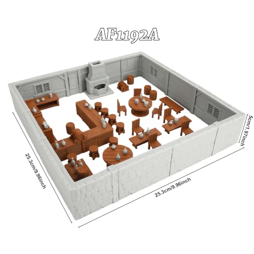 RPG Terrain Building Fantasy Tabletop Game Scenery Medieval Tavern AF1192A | Unpainted 25mm 1:64 Scale Dungeon Walls TTRPG Buildings Accessory, Fantasy Role Playing Game Terrain for Adults Bundle - color: Af1192a Medieval Tavern