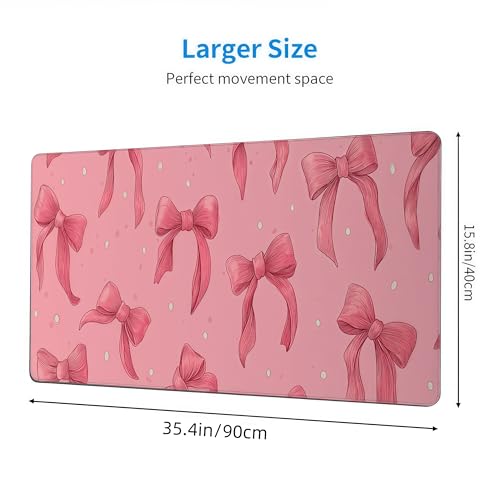 Large Pink Mouse Pad with Bows, Non-Slip Desk Mat for Laptop PC, Gaming Mousepad, 35.4 x 15.7 inches - color: Cute Bows