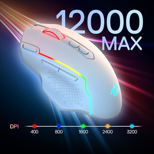 Redragon M810 MAX Wireless RGB Gaming Mouse 12000 DPI Remapping Keys | Cable-Free 0 Delay, Smooth Precise Tracking, Rapid-Fire Macro Keybinds, Vibing Backlight, Ergonomic Grip Body Comfort - color: White, style: M810 PRO MAX