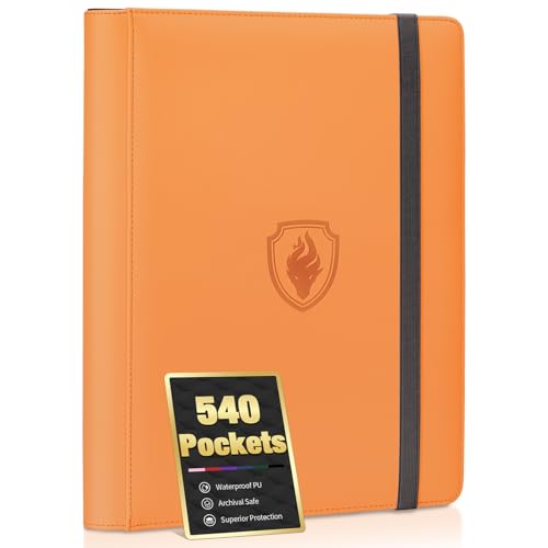 Premium 9 Pocket Card Binder for 540 Cards, Fabmaker PU Cover Trading Card Binder, Sturdy Card Collection Album, Sleek Card Holder Folders for Game Cards & Sports Cards, Orange - color: Orange, size: 540 Pocket