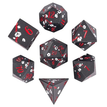UDIXI Metal Dice Set D&D, 7PCS Flower Metal DND Dice Set Black for RPG | White Flower, Metal Case Packaging, Heavy Metal Dice, D&D Gift, for Dungeons and Dragons Role Playing Games Tabletop Games - color: Black-red