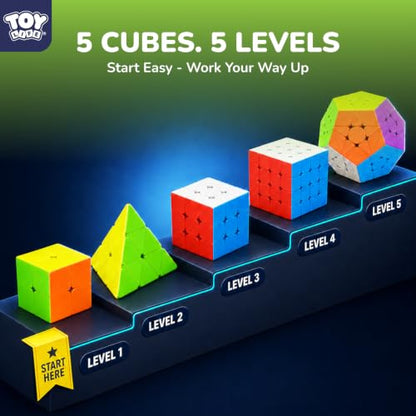 STEAM Life Speed Cube Set, Speed Cube Set of 2x2 3x3 4x4 Megaminx and Pyramid Cube Smoothly Stickerless Magic Cubes Collection for Kids & Adults - color: 5 Pcs