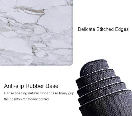White Grey Marble Print Large Gaming Mouse Pad Keyboard Desk Pad Extended Mouse Pad Gaming Office Decor, PC Laptop Mouse Pads Large (31.5x11.8 in) with Stitched Edges Non-Slip Base Mousepad XL - color: White Grey Marble Print