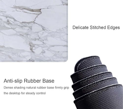 White Grey Marble Print Large Gaming Mouse Pad Keyboard Desk Pad Extended Mouse Pad Gaming Office Decor, PC Laptop Mouse Pads Large (31.5x11.8 in) with Stitched Edges Non-Slip Base Mousepad XL - color: White Grey Marble Print