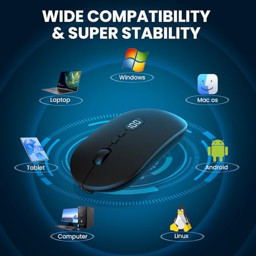 MAGIC-REFINER X1 Wireless Computer Mouse with Battery Level Visible, Black | 2.4G Portable, Ultra Slim USB Mouse, Silent Click, 1600 DPI for Win/Mac/PC/Laptop/Computer/Office/Travel - color: Black