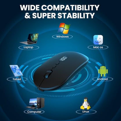 MAGIC-REFINER X1 Wireless Computer Mouse with Battery Level Visible, Black | 2.4G Portable, Ultra Slim USB Mouse, Silent Click, 1600 DPI for Win/Mac/PC/Laptop/Computer/Office/Travel - color: Black