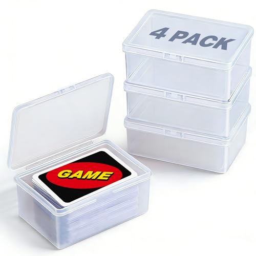 4PCS Game Card Storage Box, Clear Plastic UNO Card Case, High Capacity Card Holders for Playing Cards, Trading Cards, Business Card & More (NO Cards)