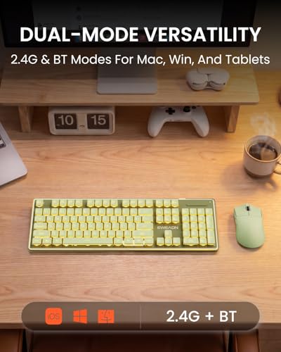 Wireless Keyboard and Mouse Combo with White Backlit Pudding Keycaps, Bluetooth & 2.4G, 2000mAh Rechargeable, Full Size, Metal Panel Quiet Computer Keyboard Set for Windows PC Desktop - Green - color: Upgraded Version - Green