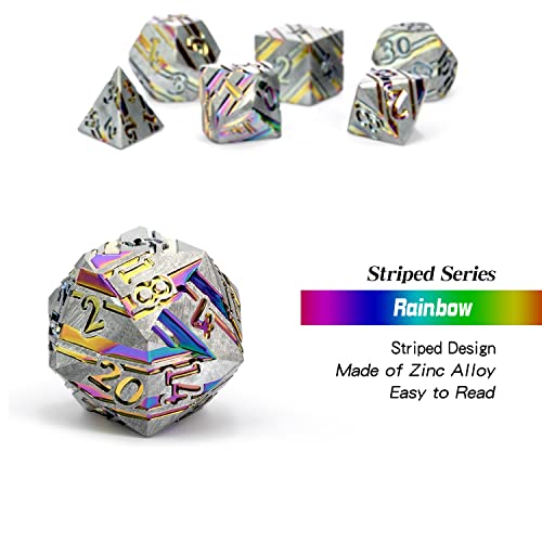 DNDND Rainbow Stripe DND Metal Dice Set,7 PCS Zinc Alloy with Gift Case for Dungeons and Dragons D&D (Rainbow) - color: Stripe Rainbow
