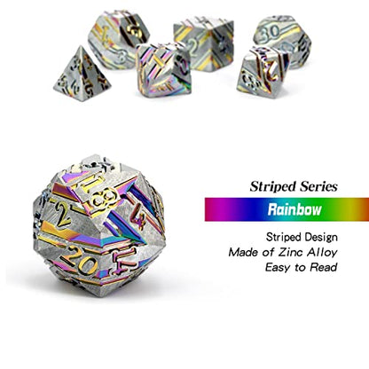 DNDND Rainbow Stripe DND Metal Dice Set,7 PCS Zinc Alloy with Gift Case for Dungeons and Dragons D&D (Rainbow) - color: Stripe Rainbow