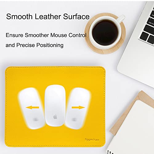 Leather Mouse Pad - Wood Mouse Pad, Double Side Mouse Pad with Stitched Edge, Waterproof Ultra Thin Mouse Pad for Computers, Laptop, Office & Home, 10.2 x 8.3 Inch, 1 Pack (Yellow) - color: Yellow