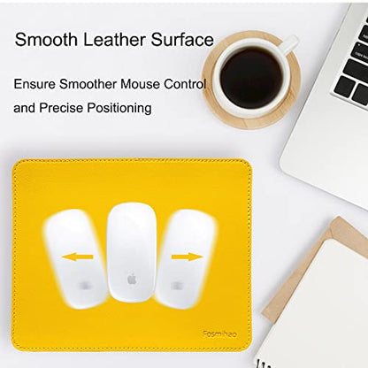Leather Mouse Pad - Wood Mouse Pad, Double Side Mouse Pad with Stitched Edge, Waterproof Ultra Thin Mouse Pad for Computers, Laptop, Office & Home, 10.2 x 8.3 Inch, 1 Pack (Yellow) - color: Yellow