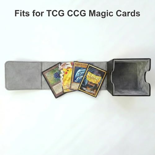 Vertical Deck Box Plus Version, Large Trading Card Case Fits 100+ Double Sleeved Cards, Premium Saffiano Leather TCG Storage for MTG Commander, Pokémon, TCG, CCG, Magnetic Closure- Black+Gray - color: VP Black+Gray