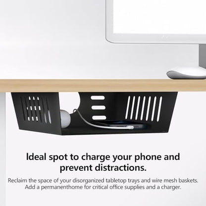2 Pack Under Desk Shelf - Black Desk Shelf for Office Tables & Workstations（8Inch） - size: 8 inch 2 Pack