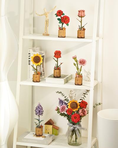 rowood 3D Puzzle Wooden Flower,DIY Artifical Flower Building Toy Set Craft Kit for Women,Mother's Day/Valentine's Day/Teacher's Day/Thanksgiving/Christmas/Birthday Choice-Red Rose - style: Red Rose