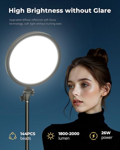 Aureday 12” Ring Light with Stand and Phone Holder, 79” Tall LED Circle Light with Weighted Base & Remote, Dimmable Floor Lamp for Video Recording, Barber, Live Stream, Makeup, Photography - size: 79in
