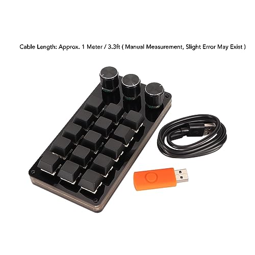 15 Key Programmable Macro Keyboard, Hot Swappable Blue Switch One Handed Mechanical Keypad with 3 Knobs, for Graphic Design