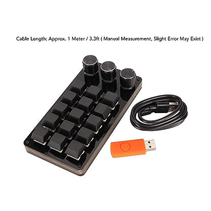 15 Key Programmable Macro Keyboard, Hot Swappable Blue Switch One Handed Mechanical Keypad with 3 Knobs, for Graphic Design