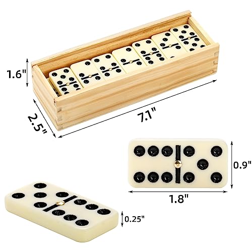 Noamus 56 PCS Dominoes Set for Adults, Professional Domino Tiles with Spinner, Double 6 in 2 Portable Wooden Case, 28 Tiles Domino Travel Set for Family Numbers Table Board Games, 2-8 Players