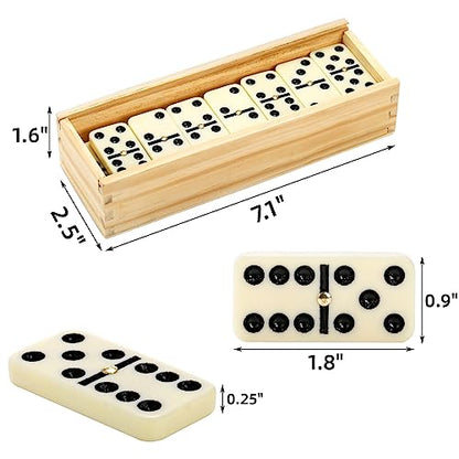 Noamus 56 PCS Dominoes Set for Adults, Professional Domino Tiles with Spinner, Double 6 in 2 Portable Wooden Case, 28 Tiles Domino Travel Set for Family Numbers Table Board Games, 2-8 Players