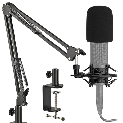 AT2020 Mic Stand with Shock Mount and Pop Filter, Suspension Scissor AT2020 Boom Arm Stand with Upgraded Heavy Duty Clamp for Audio Technica AT2020 AT2020USB+ AT2035 Condenser Studio Mic - color: Mic Stand