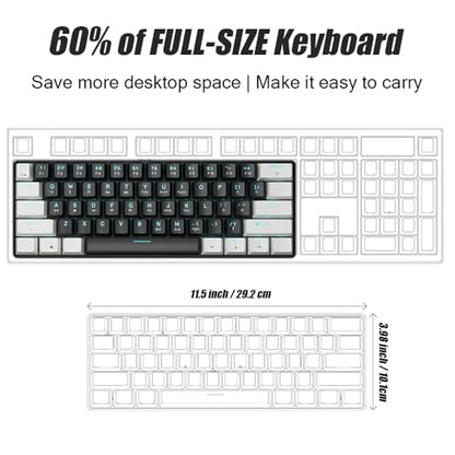 abucow 60% Mechanical Gaming Keyboard Brown Switch Wired Compact Keyboard Anti-Ghosting No-Conflict 61 Swappable keycaps Ergonomic Design for Windows/Mac (White-Black) - color: White-Black
