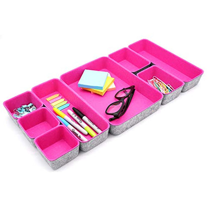Welaxy Hot Pink Drawer Organizers 8pc Desk Tray Makeup Office Storage Bin - color: hot pink