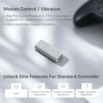 GuliKit Goku 2 Wireless Adapter for Switch 2 Pro/PS5/PS4/Xbox Controllers | Hyperlink 2 low latency.Works with Windows,Android,SteamOS,PS4,X box One/Series X/S,Switch1/2.Button Mapping,Motion&Vibration