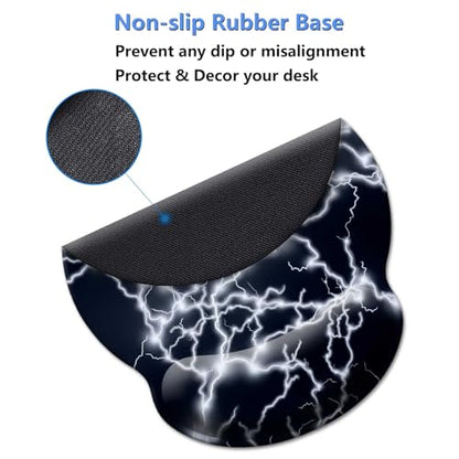 Gaming Mouse Pad Wrist Support,Ergonomic Mouse Pad with Wrist Rest,Comfortable Mousepad with Smooth Wrist Rest,Pain Relief Mouse Pads for Non-Slip Base,Computer,Laptop,Office，Home（Black Lightning） - color: Black lightning