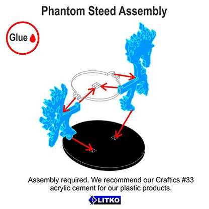 LITKO Phantom Steed Character Mount | Compatible with D&D & Pathfinder | Fluorescent blue acrylic phantom steed mount | 50mm round base | 30mm platform for hero | Requires glue assembly - style: 50mm Round Base