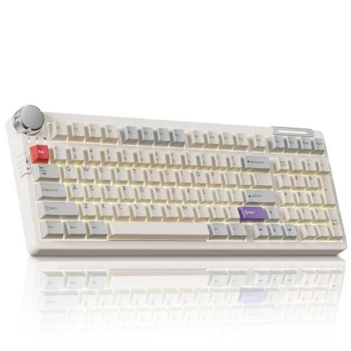 ZORNHER ZH980 Pro Wireless Mechanical Keyboard with Metal Knob,95% Thocky Gaming Keyboard with Number,Creamy Keyboard with Number Pad,Creamy Sounding Switches,QMK/VIA,Classic Vintage Retro White - color: Vintage Retro White, size: Creamy Switch