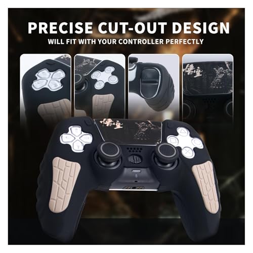 ECHZOVE Black Myth Wukong PS5 Controller Cover Skin with Thumb Grips, Gray | PS5 controller cover set with silicone skin, 2 thumb caps, 4 joystick protectors and touchpad sticker - color: Gray