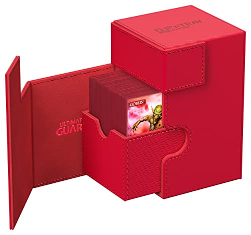 Ultimate Guard Flip'n'Tray 100+, Deck Case for 100 Double-Sleeved TCG Cards + Dice Tray, Red, Independent Magnetic Closure & Microfiber Inner Lining - color: Red