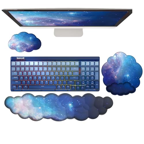 Cloud Wrist Rest Keyboard Galaxy Mouse Pad with Wrist Rest Ergonomic Space Wrist Pad Memory Foam Non-Slip Wrist Pad Support for Computer Laptop Gaming Home Office Relief Typing Pain Gradient Blue - color: 3pcs Silk Galaxy Blue