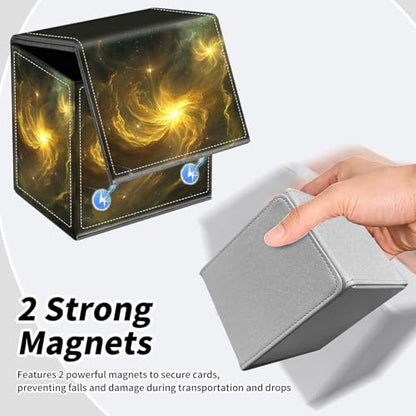 BVDIKMI Card Deck Box for MTG, Card Storage Box Fits 100+ Single Sleeved Cards, PU Leather Strong Magnet Card Deck Case Holder for Magic Commander TCG CCG, Galaxy Sun - color: Galaxy Sun