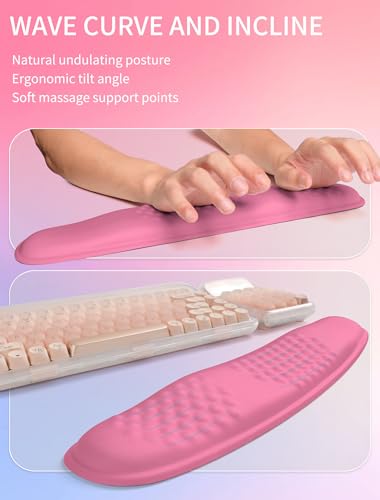 Hokafenle 2in1 Combination, Wave Keyboard Wrist Rest and Ergonomic Curvature Mouse Pad Wrist Support for Relieve Wrist Pain, Filled with Soft Cushion Memory Foam, Tough Guy Pink - color: Tough Guy Pink